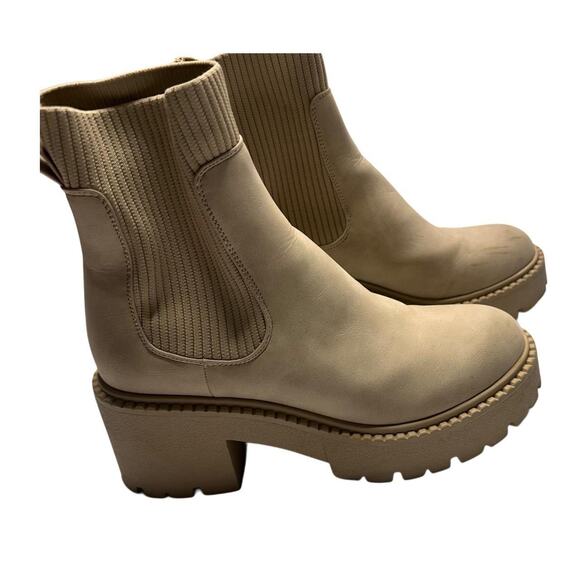 Taupe Beige Chunky Suede Boots Women Size 7 - Picture 5 of 7